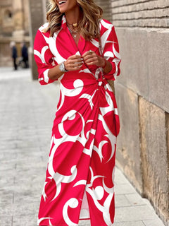 Printed Collared Neck Shirt Dress