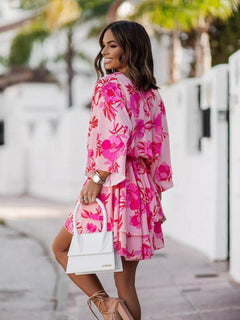 Layered Printed Surplice Mini Dress